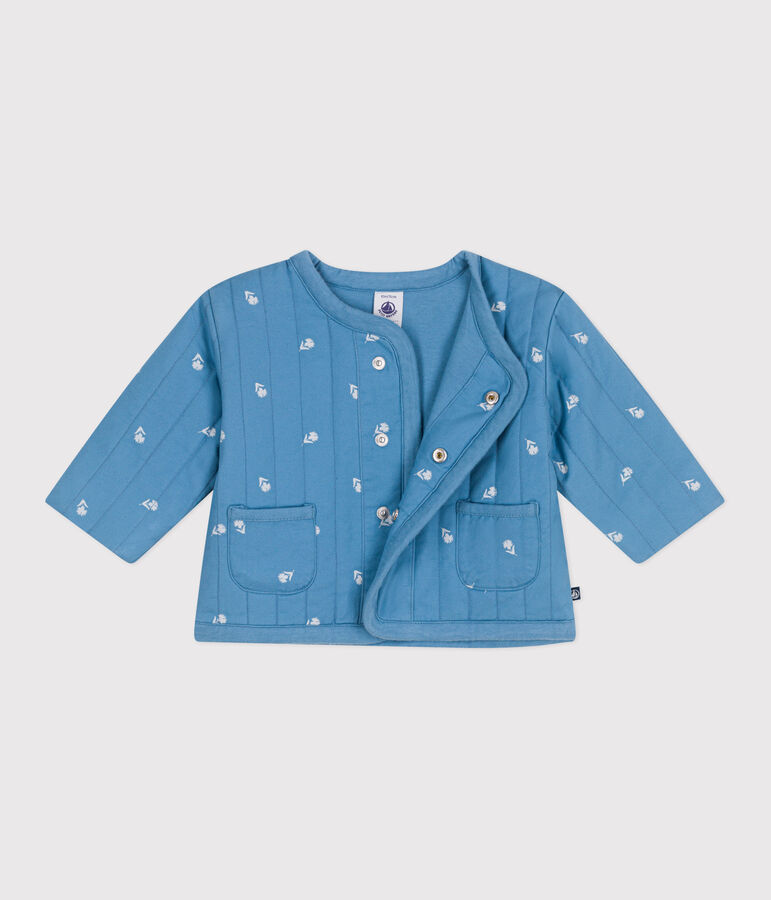 Baby-Jacke aus gesteppter Baumwolle mit Bl&uuml;mchenmuster blau/weiss