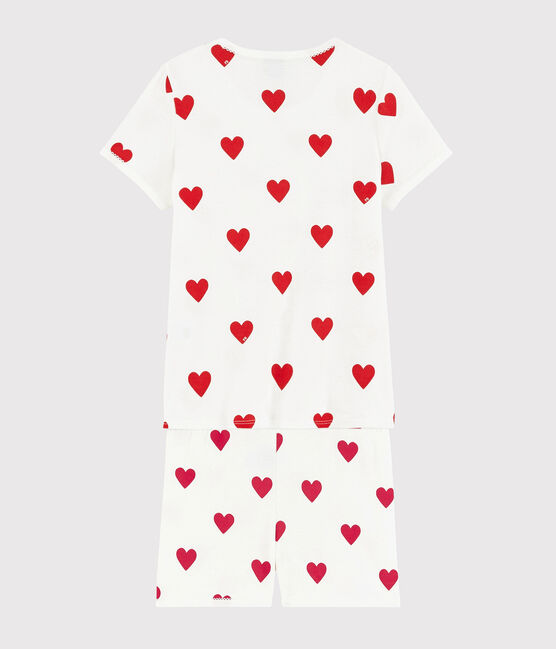 Kinder-Kurzpyjama aus Baumwolle mit Herzmotiv für Mädchen weiss MARSHMALLOW/rot TERKUIT