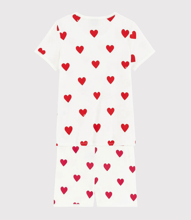 Kinder- Shorts Pyjama aus Baumwolle mit Herzmuster weiss/rot