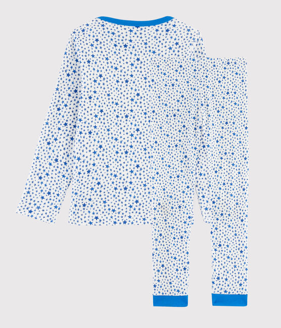 Kinderpyjama aus Doppeljersey mit blauen Sternchen für Jungen weiss MARSHMALLOW/weiss MULTICO