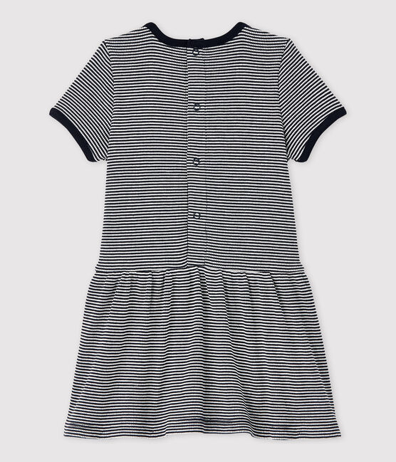 Kurzärmeliges Baby-Kleid aus 2x2-Rippstrick für Mädchen blau SMOKING/weiss MARSHMALLOW