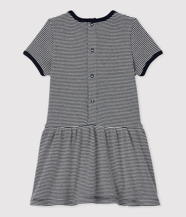 Kurz&auml;rmeliges Baby-Kleid aus 2x2-Rippstrick f&uuml;r M&auml;dchen blau/weiss