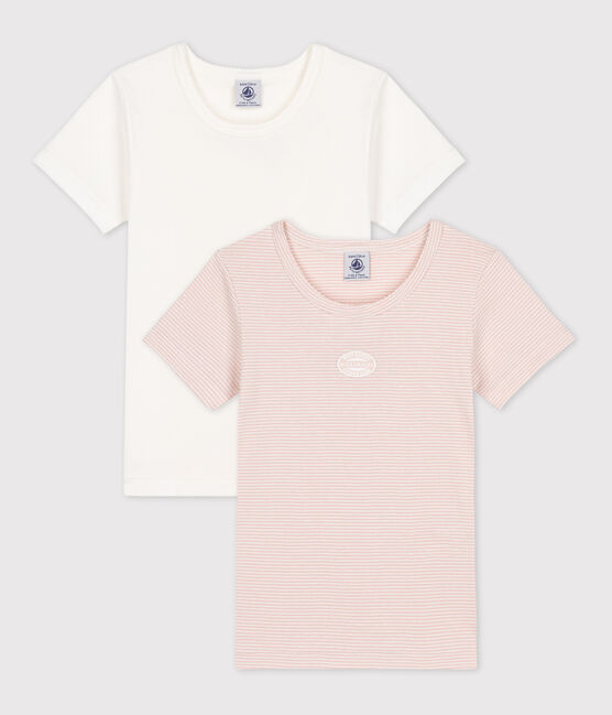 2er-Set kurzärmelige T-Shirts aus Rippstrick mit Ringelstreifen für Mädchen variante 1