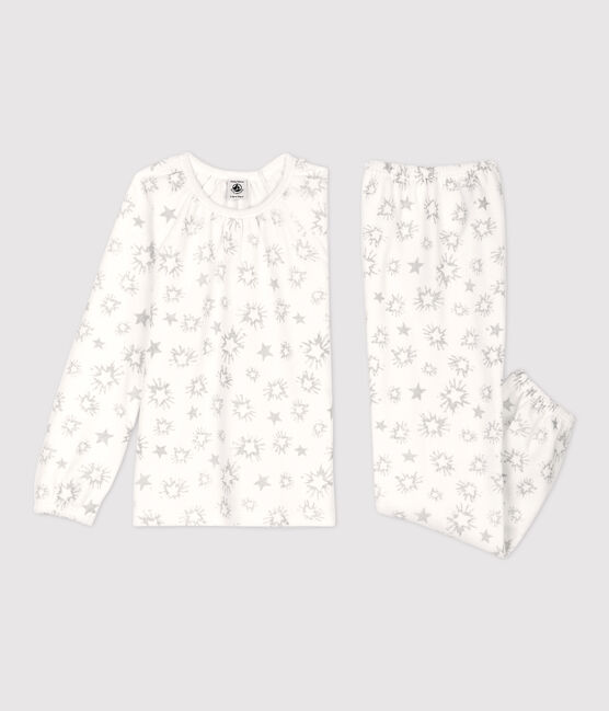 Kinderpyjama aus Nicki mit Sternen-Print für Mädchen weiss MARSHMALLOW/grau ARGENT