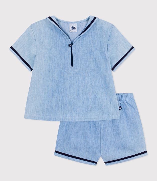 2-teiliges Baby-Set aus Chambray, T-Shirt mit Matrosenkragen blau