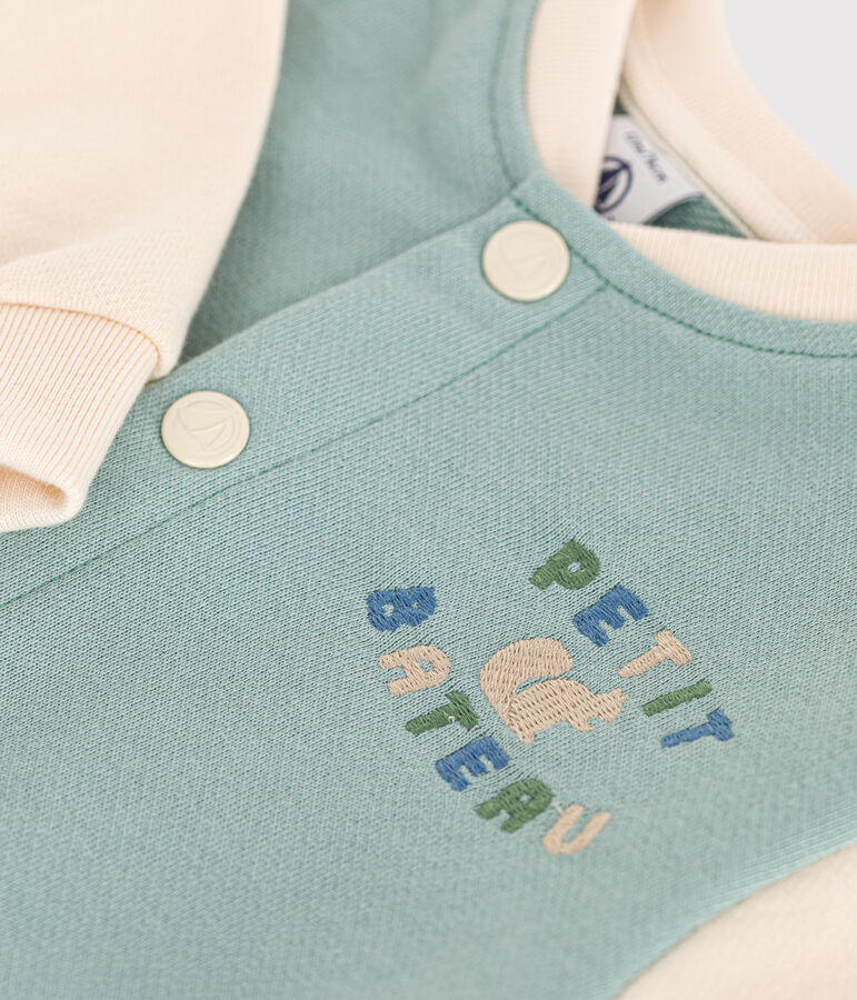 Langer Baby-Overall aus Molton gr&uuml;n/naturfarben