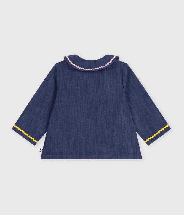Lang&auml;rmelige Baby-Bluse aus einfarbigem Denim blau