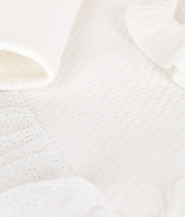 Baby-Kleid aus Doppeljersey und T&uuml;ll weiss/grau