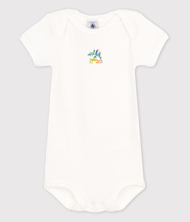 Kurz&auml;rmeliger Baby-Body weiss/gr&uuml;n