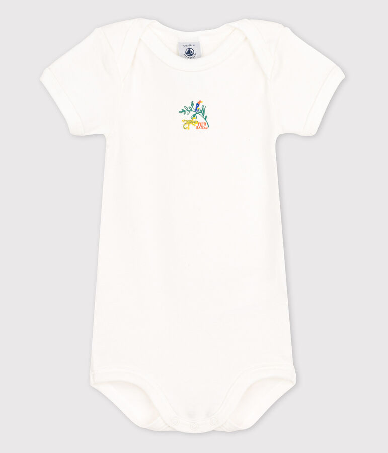 Kurz&auml;rmeliger Baby-Body weiss/gr&uuml;n