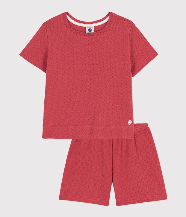 Kinder-Kurzpyjama aus Ajour-Baumwolle f&uuml;r M&auml;dchen rosa