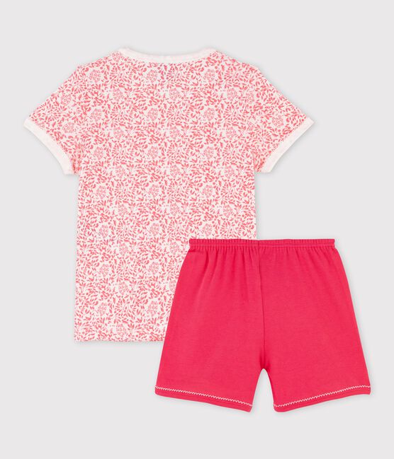 Kinder-Kurzpyjama aus Baumwolle mit rosa Blumenmotiv für Mädchen weiss MARSHMALLOW/rosa GRETEL