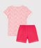 Kinder-Kurzpyjama aus Baumwolle mit rosa Blumenmotiv für Mädchen weiss MARSHMALLOW/rosa GRETEL