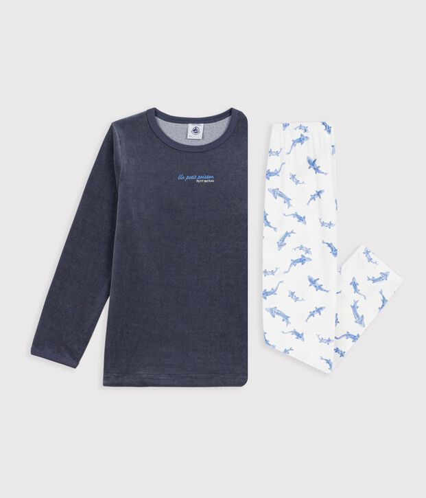 Pyjama  en coton weiss/blau/vielfarbig