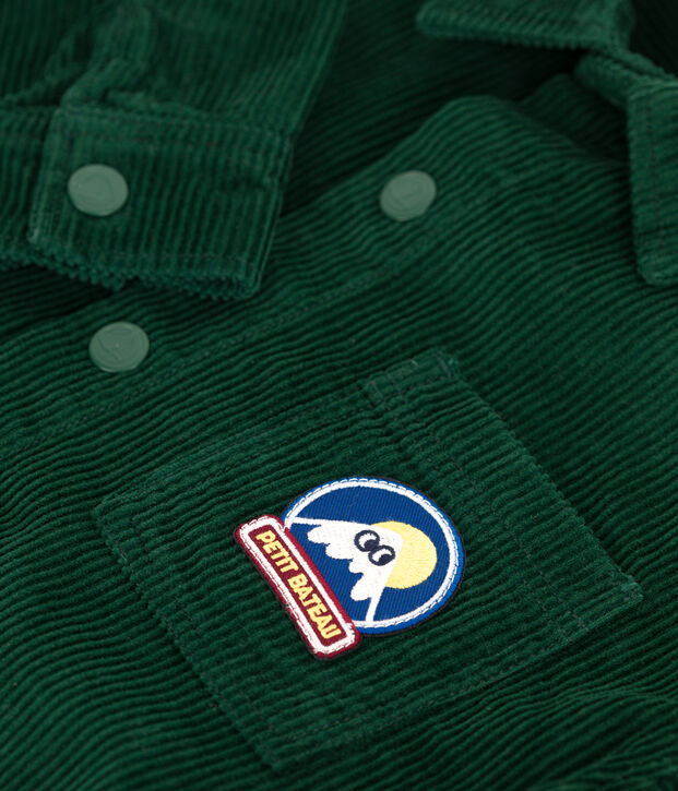 Kinder-Hemd aus einfarbigem Fein-Cord gr&uuml;n