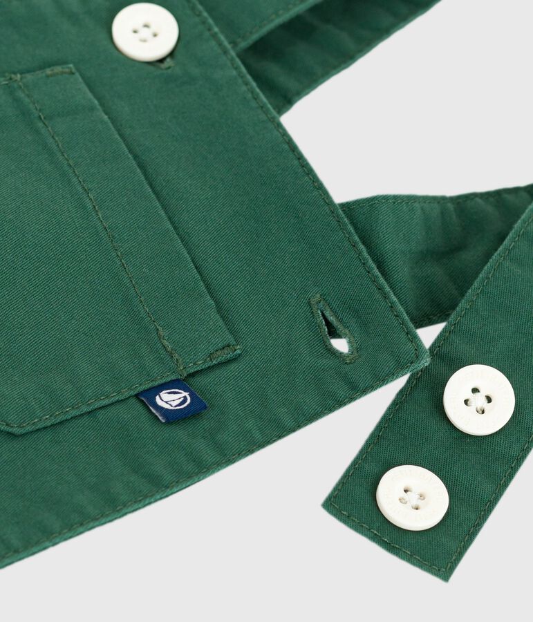 Kurzbeinige Baby-Latzhose aus einfarbigem Baumwoll-Serge gr&uuml;n