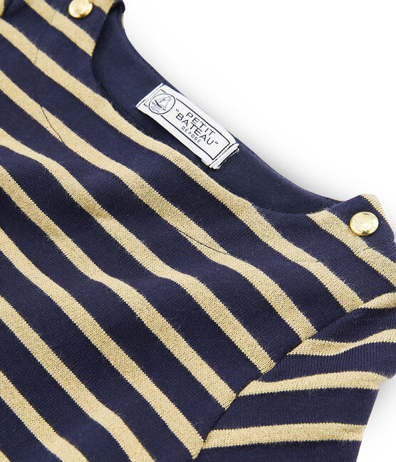 Langärmliges Streifenshirt für Mädchen blau SMOKING/braun BRINDILLE BRILLANT