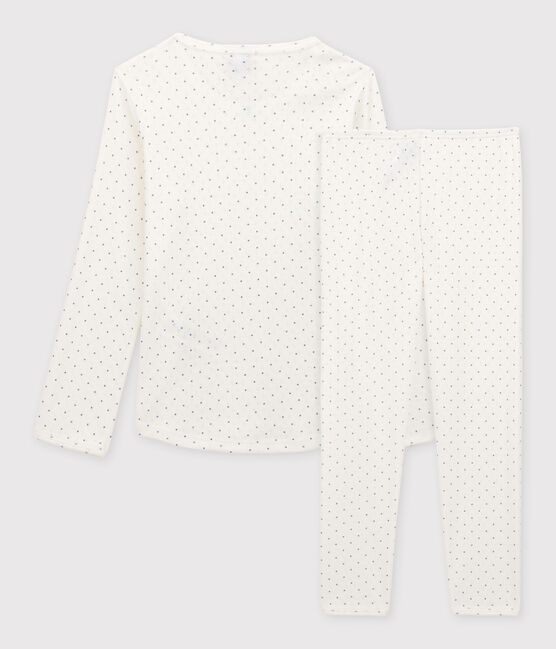 Kinderpyjama aus Bio-Baumwolle mit durchbrochenen Punkten für Mädchen weiss MARSHMALLOW/ POLOCHON