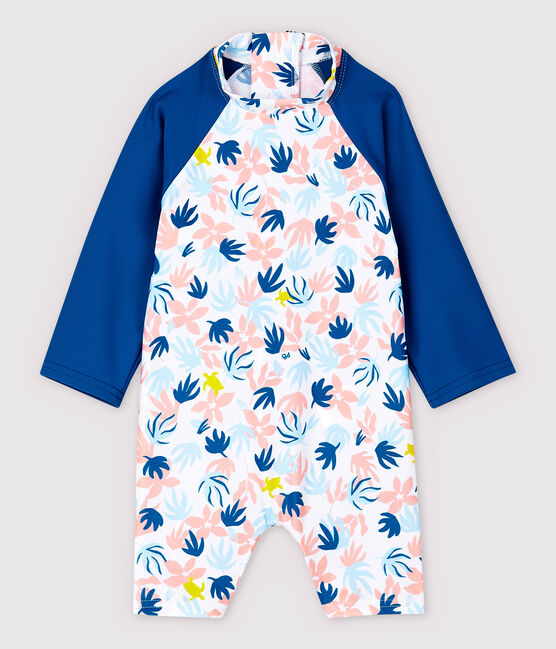 Baby-Badekombination mit UV-Schutz aus recycelten Materialien für Mädchen weiss MARSHMALLOW/weiss MULTICO