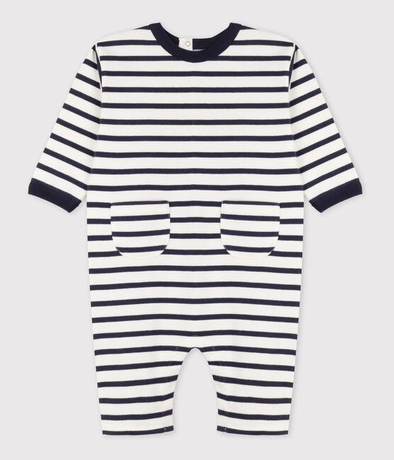 Baby-Overall aus dickem Jersey im Streifenlook weiss MARSHMALLOW/blau SMOKING