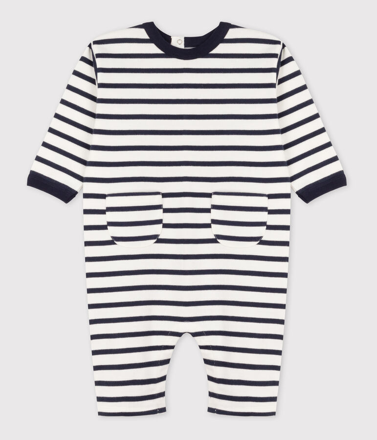 Baby-Overall aus dickem Jersey im Streifenlook weiss/blau