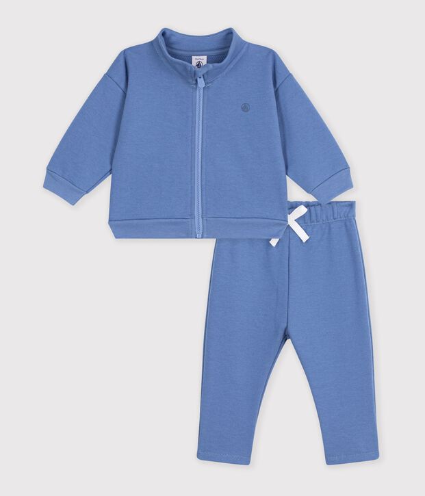 Baby-Set Sweatshirt und Hose aus einfarbiger Baumwolle blau