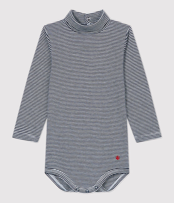 Baby-Body aus Baumwolle. blau SMOKING/weiss MARSHMALLOW