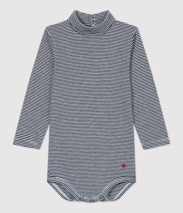Baby-Body aus Baumwolle. blau/weiss