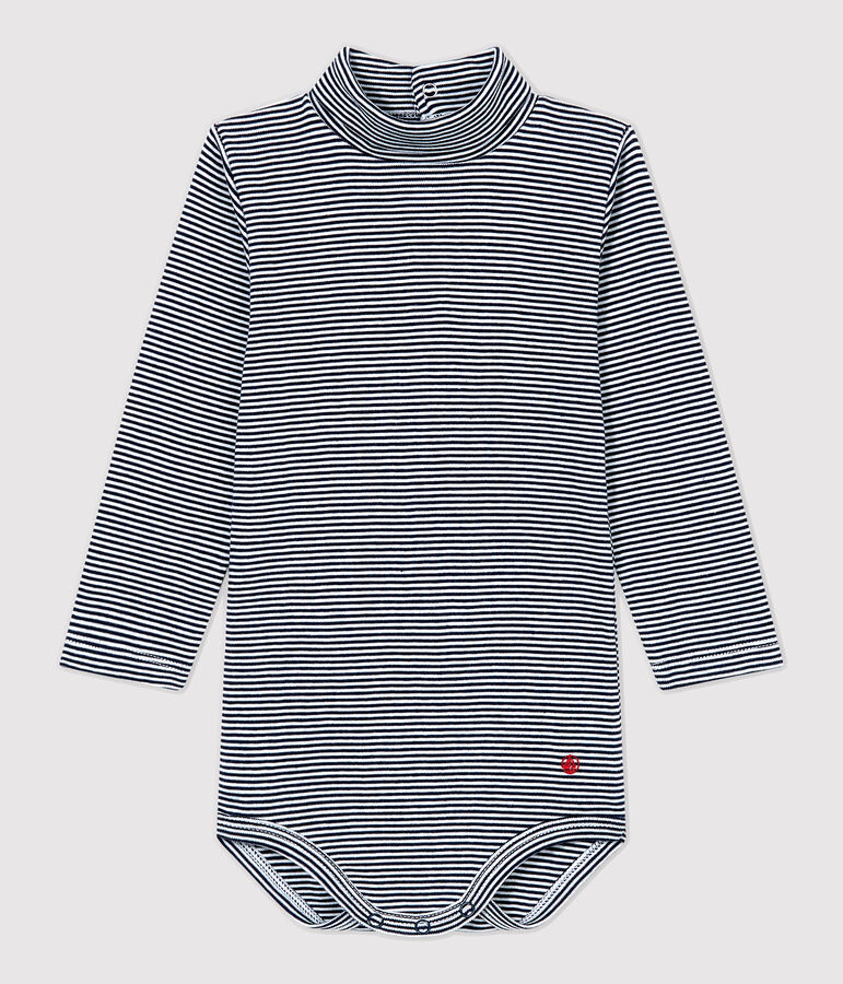 Baby-Body aus Baumwolle. blau/weiss