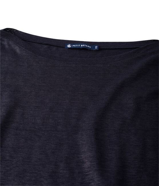 Damen-Langarmshirt aus beschichtetem Leinen blau SMOKING/blau BRILLANT