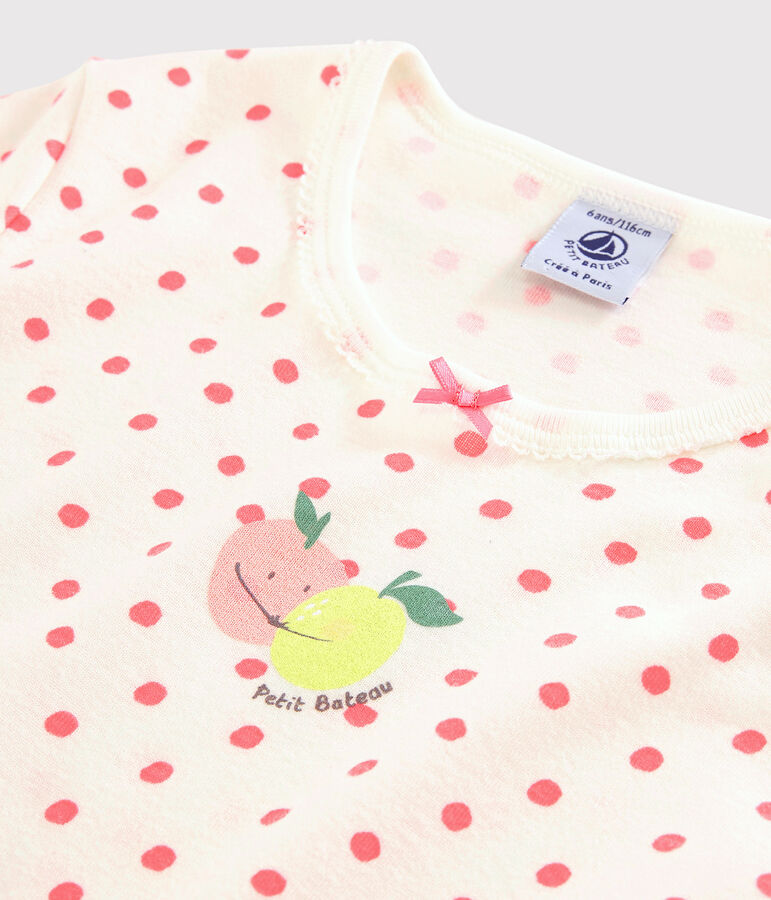 Nachthemd aus Baumwolle mit rosafarbenem Polka-Dot-Muster f&uuml;r M&auml;dchen weiss/rosa