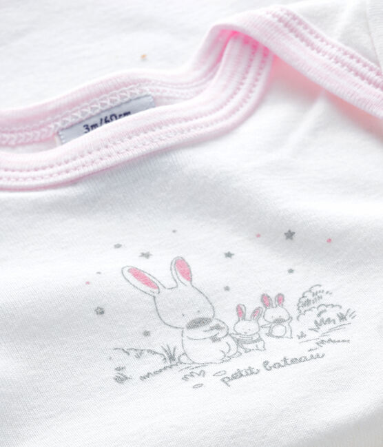 Kurzärmeliger Baby-Body für Mädchen weiss ECUME/rosa DOLL