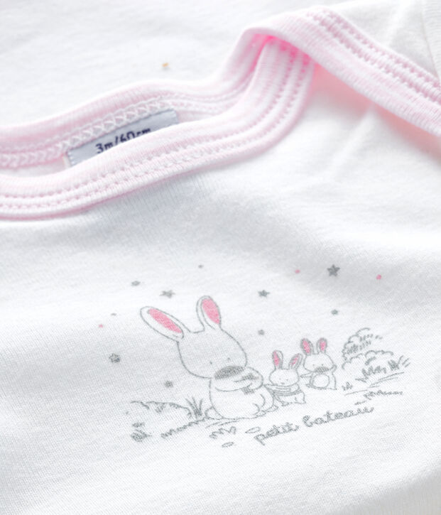Kurz&auml;rmeliger Baby-Body f&uuml;r M&auml;dchen weiss/rosa