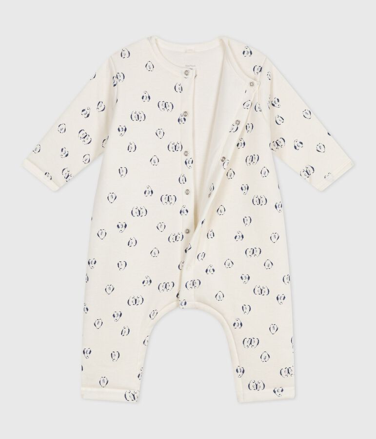 Wattierter Baby-Overall aus Baumwolle mit Pinguin-Motiv naturfarben/blau