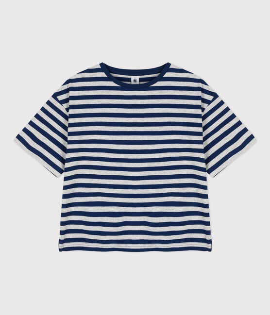 Damen-T-Shirt LE BOXY aus Baumwolle blau MEDIEVAL/ FUMEE