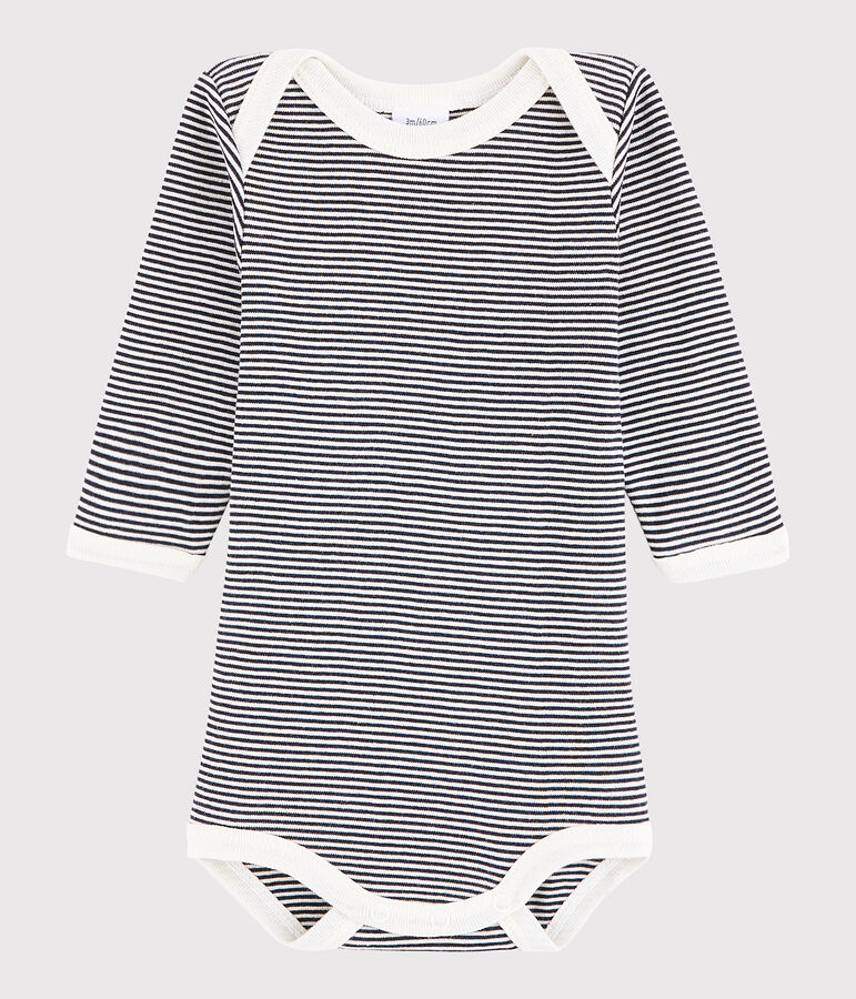 Lang&auml;rmeliger Baby-Body Jungen blau/weiss