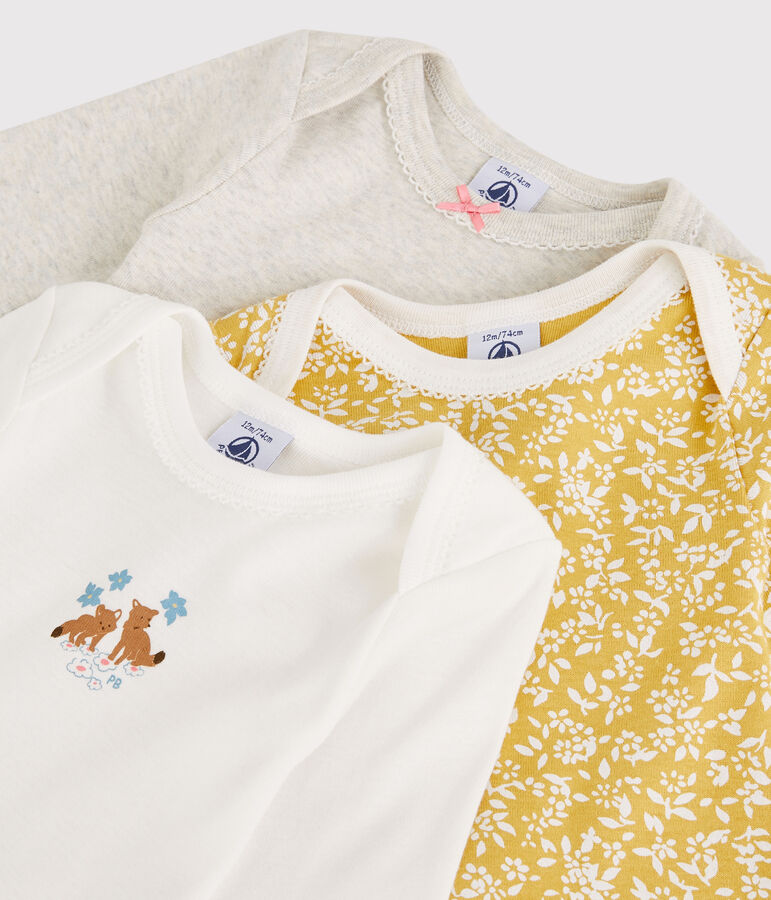 3er-Set lang&auml;rmelige Baby-Bodys aus Bio-Baumwolle f&uuml;r M&auml;dchen vielfarbig