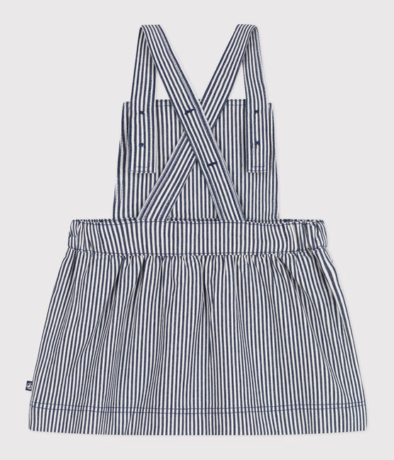 Baby-Latzhosenkleid aus gestreifter Baumwolle blau MEDIEVAL/weiss MARSHMALLOW