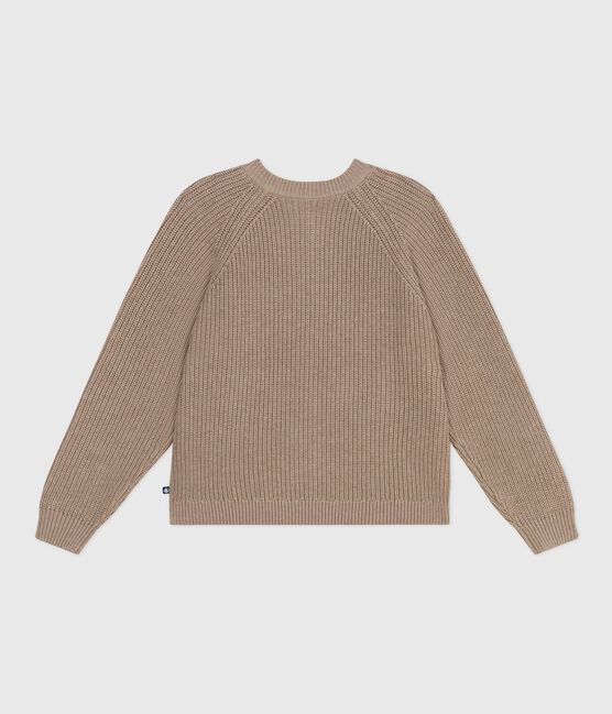 Damen-Cardigan aus einfarbiger Wolle und Baumwolle braun ROCHE