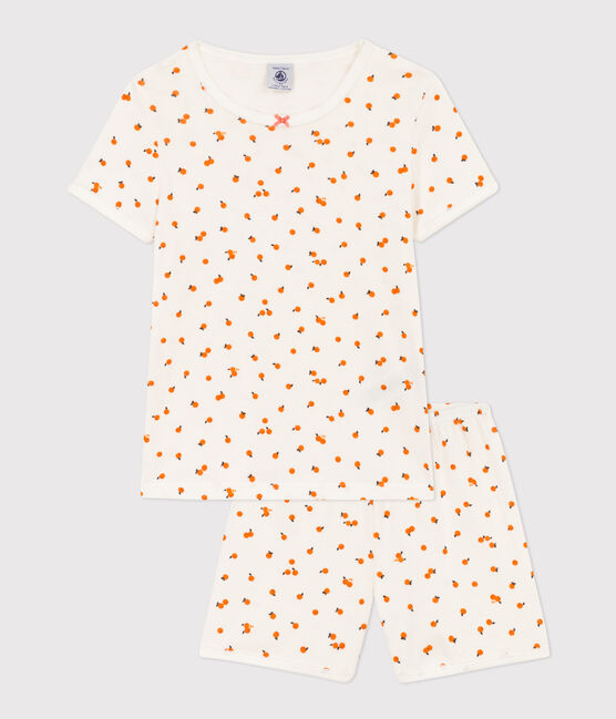 Kinder-Kurzpyjama aus Baumwolle für Mädchen weiss MARSHMALLOW/weiss MULTICO
