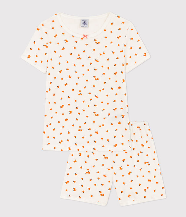 Kinder-Kurzpyjama aus Baumwolle f&uuml;r M&auml;dchen weiss/vielfarbig
