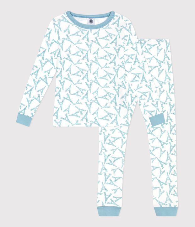 Eng anliegender Kinder-Pyjama aus Baumwolle mit Eiffelturm-Motiv weiss/gr&uuml;n/vielfarbig