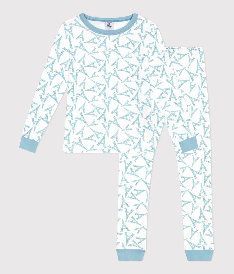 Eng anliegender Kinder-Pyjama aus Baumwolle mit Eiffelturm-Motiv weiss/gr&uuml;n/vielfarbig