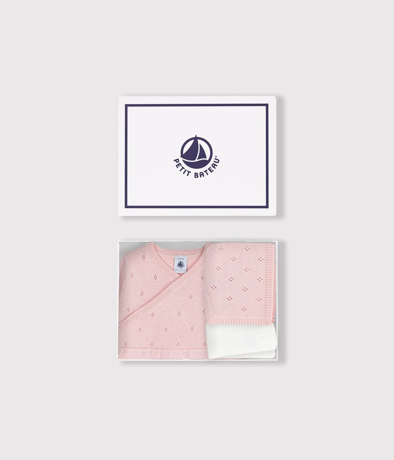 Baby-Geschenkset M&uuml;tzchen, Strampelanzug und Strumpfhose aus Strick vielfarbig