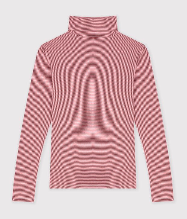 Damen-Rollkragenshirt aus Baumwolle mit Streifen rot/weiss