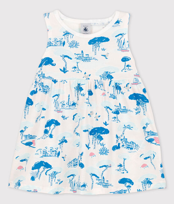 Ärmelloses Baby-Kleid aus Jersey für Mädchen weiss MARSHMALLOW/weiss MULTICO