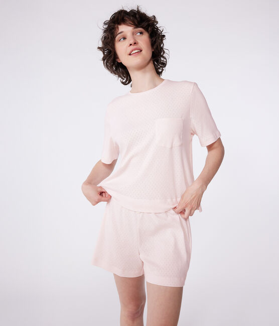 Damen-Kurzpyjama aus Baumwolle rosa FLEUR