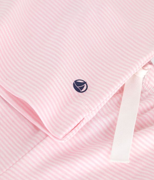 Kurz&auml;rmeliger Kinder-Pyjama aus Baumwolle mit weiten Beinen und Streifen rosa/weiss
