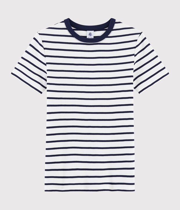 Damen-T-Shirt mit Rundhalsausschnitt weiss/blau