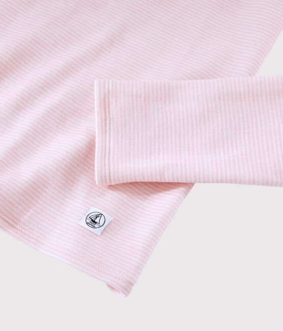 Damen-T-Shirt aus Wolle und Baumwolle rosa CHARME/weiss MARSHMALLOW